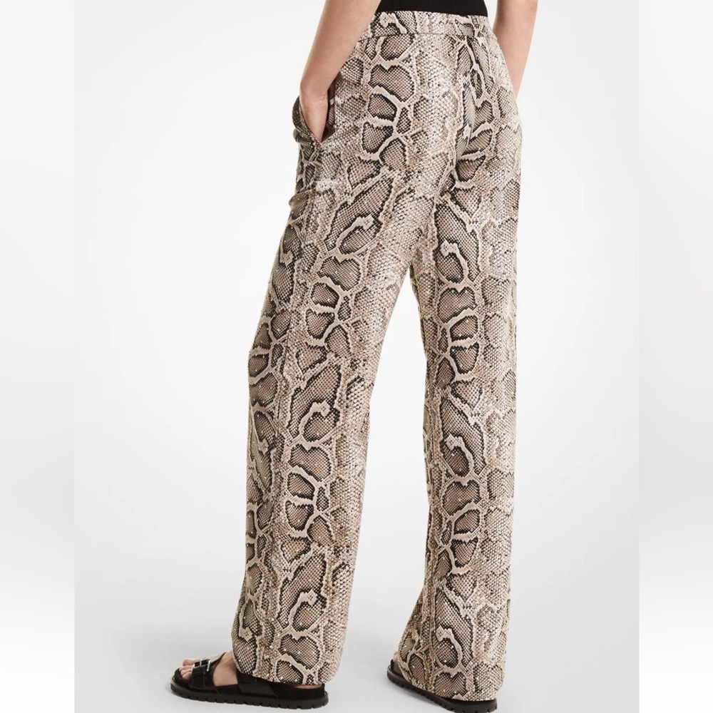 Michael Kors Wide Leg Pants Crushed Crepe Snakeskin Print Bottoms SZ Medium - Picture 3 of 16